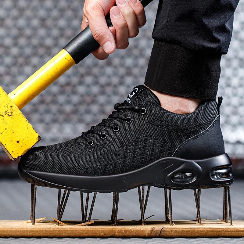 Chaussures de sécurité unisexe noires, embout acier, coussin d'air