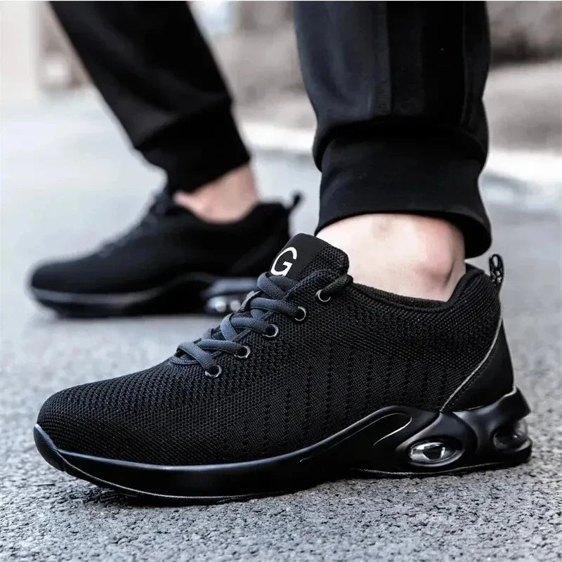 Chaussures de sécurité unisexe noires, embout acier, coussin d'air