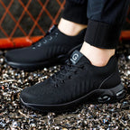 Chaussures de sécurité unisexe noires, embout acier, coussin d'air
