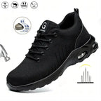 Chaussures de sécurité unisexe noires, embout acier, coussin d'air