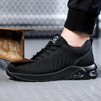 Chaussures de sécurité unisexe noires, embout acier, coussin d'air