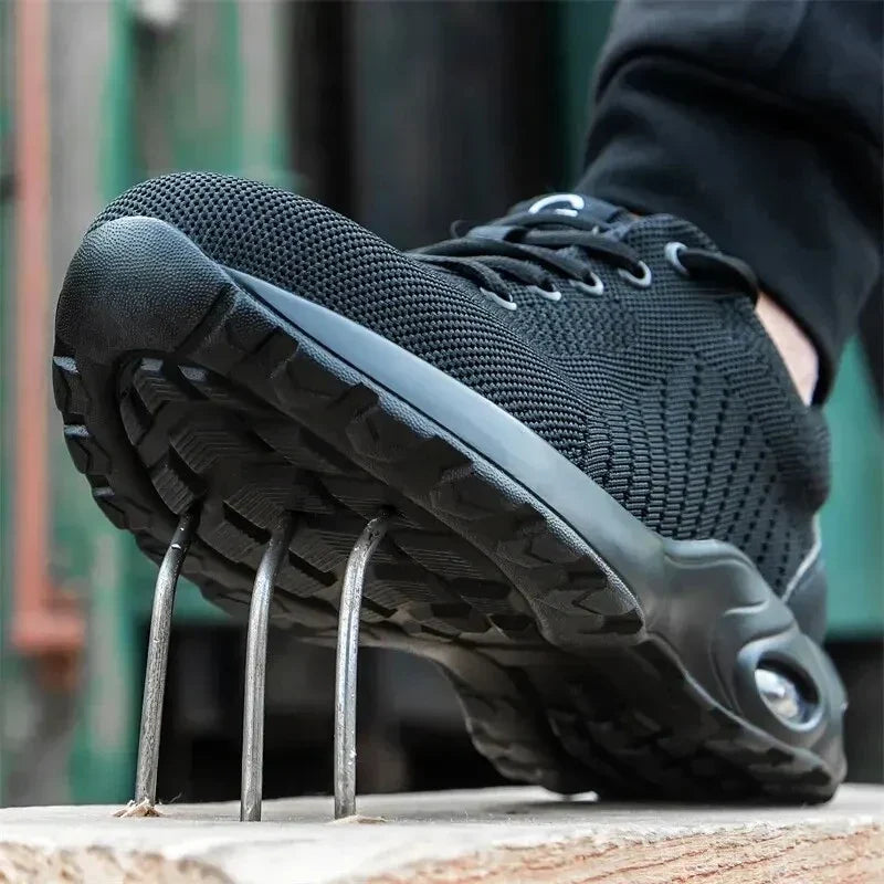 Chaussures de sécurité unisexe noires, embout acier, coussin d'air