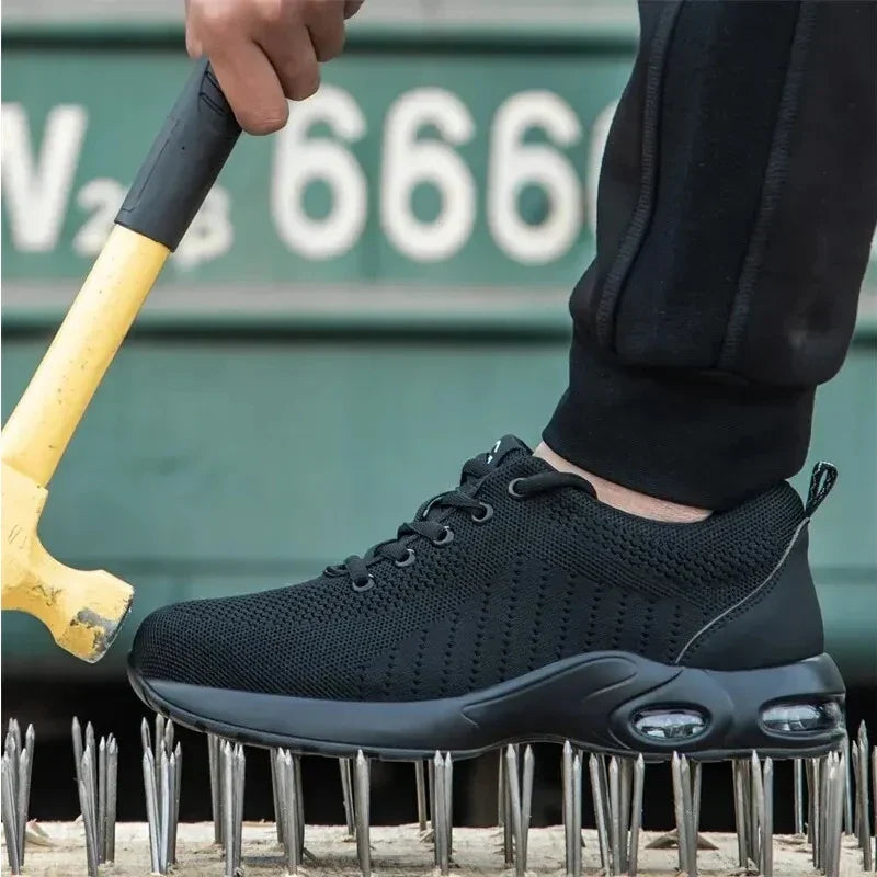 Chaussures de sécurité unisexe noires, embout acier, coussin d'air