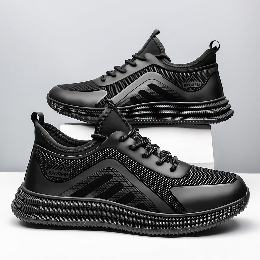 Chaussures de sport homme à semelle flexible et lacets plats, noir