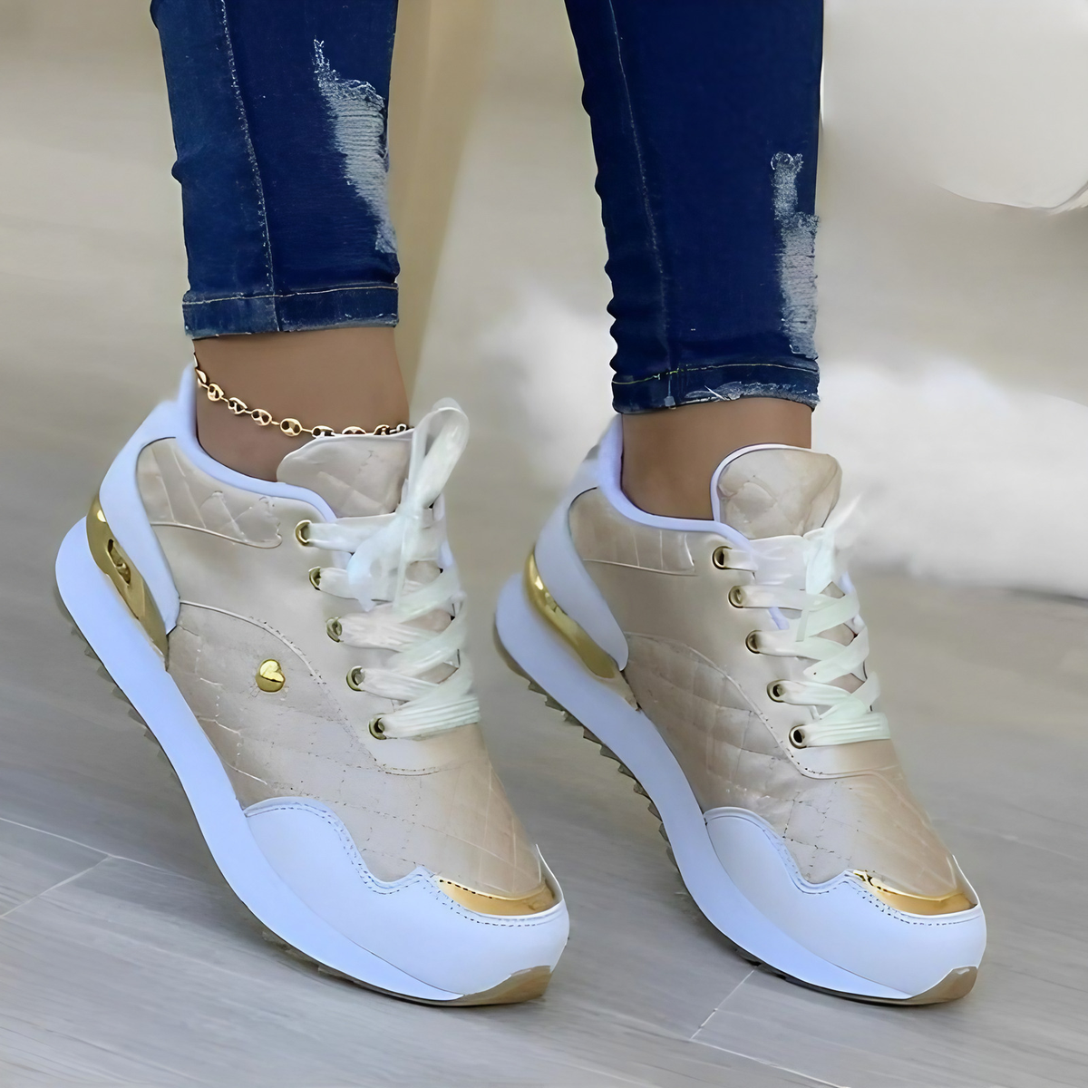 Baskets orthopédiques femme à enfiler, semelle souple, du 35 au 43, abricot