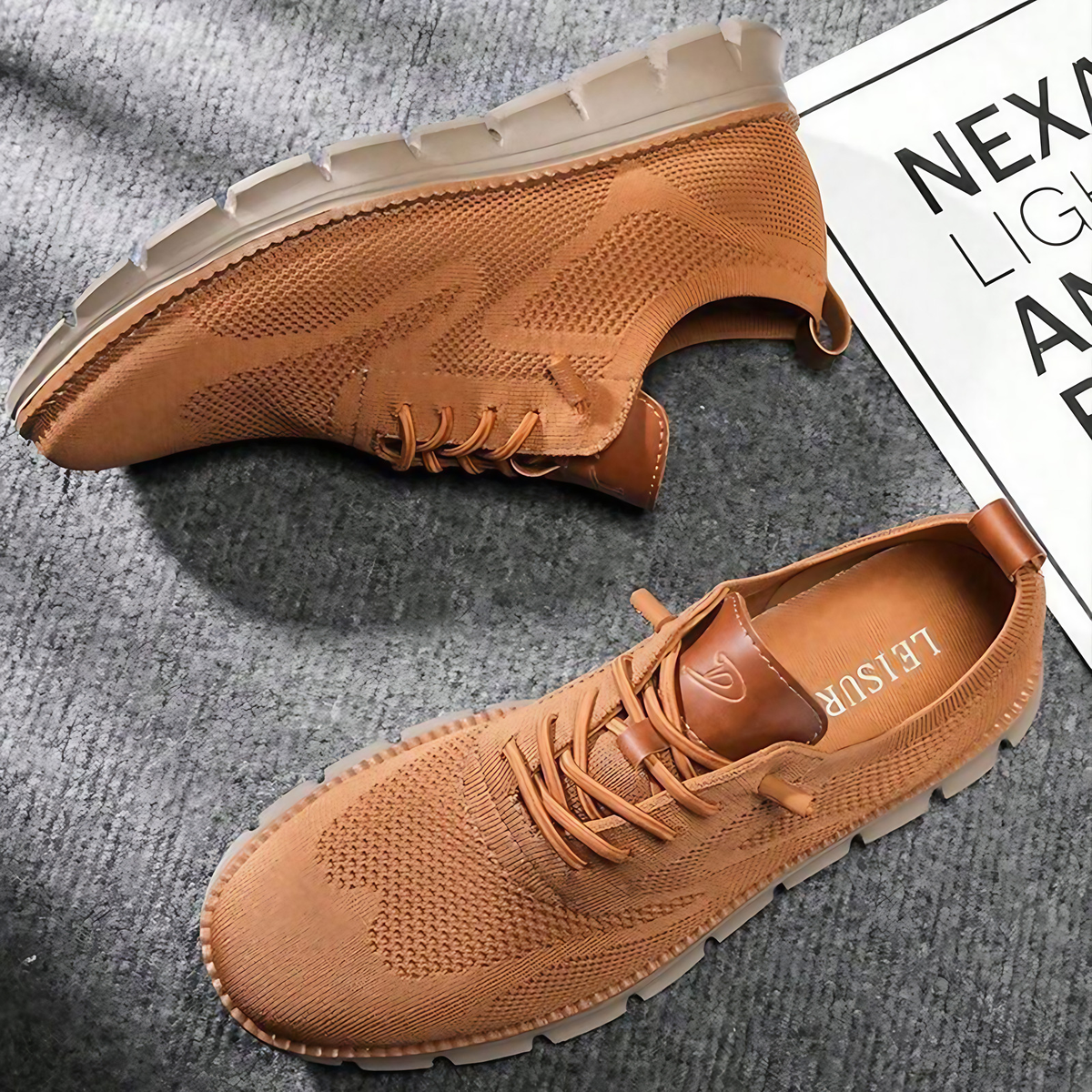 Chaussures de ville homme, semelle à mémoire de forme, 39 au 48, caramel