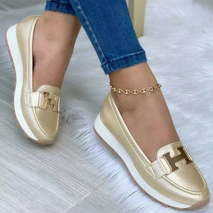 Chaussures sans lacets femme, semelle souple, du 35 au 43, doré