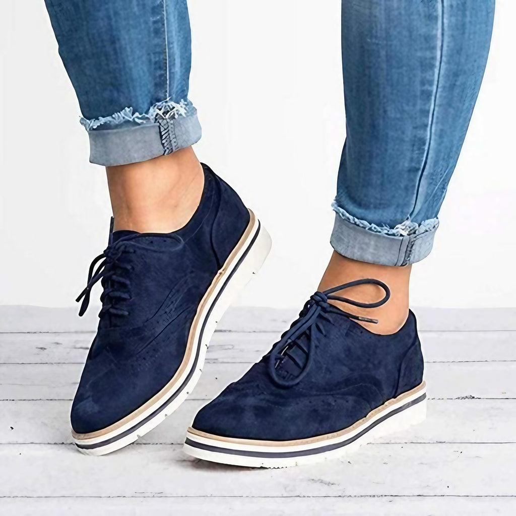 Derbies femme à détails brogue, semelle intérieure moelleuse, bleu