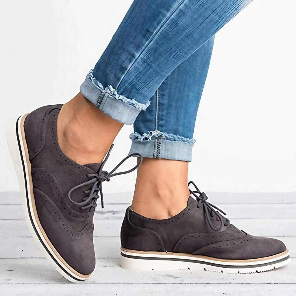 Derbies femme à détails brogue, semelle intérieure moelleuse, gris