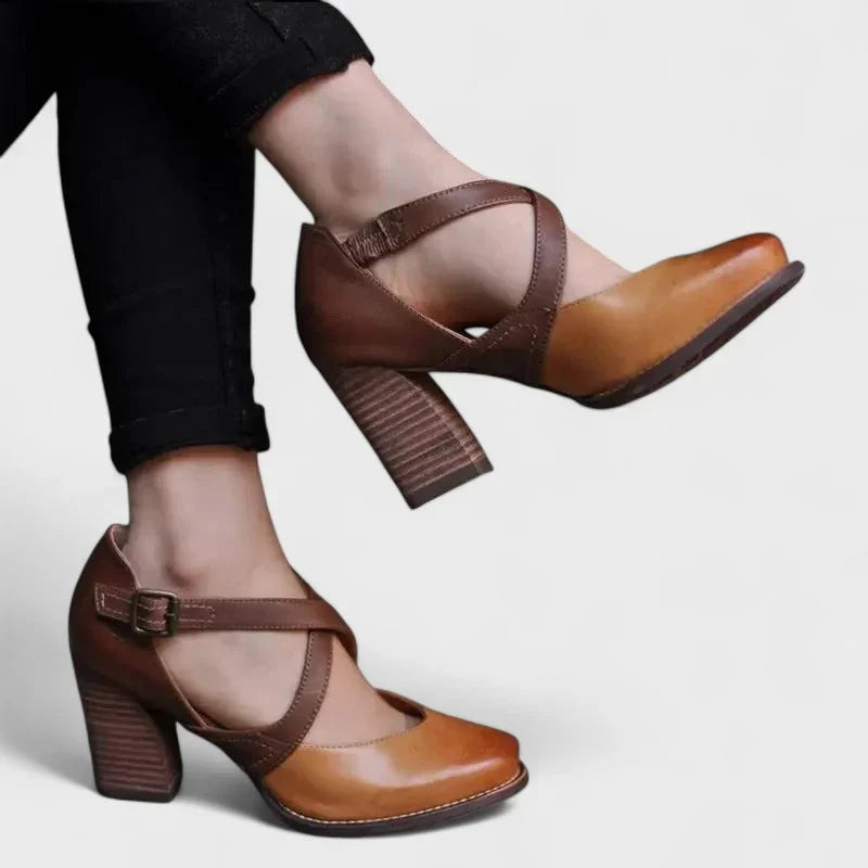 Chaussures femme à brides croisées et talon épais, style rétro
