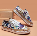 Baskets fleuries femme à enfiler, tirette au talon, bleu fleuri