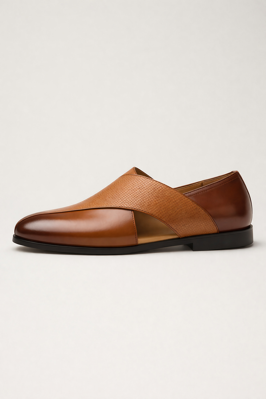 Chaussures habillées homme sans lacets, bande croisée texturée