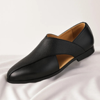 Chaussures habillées homme sans lacets, bande croisée texturée, noir