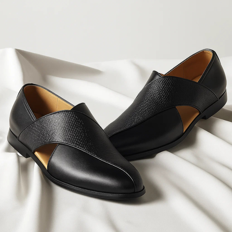 Chaussures habillées homme sans lacets, bande croisée texturée