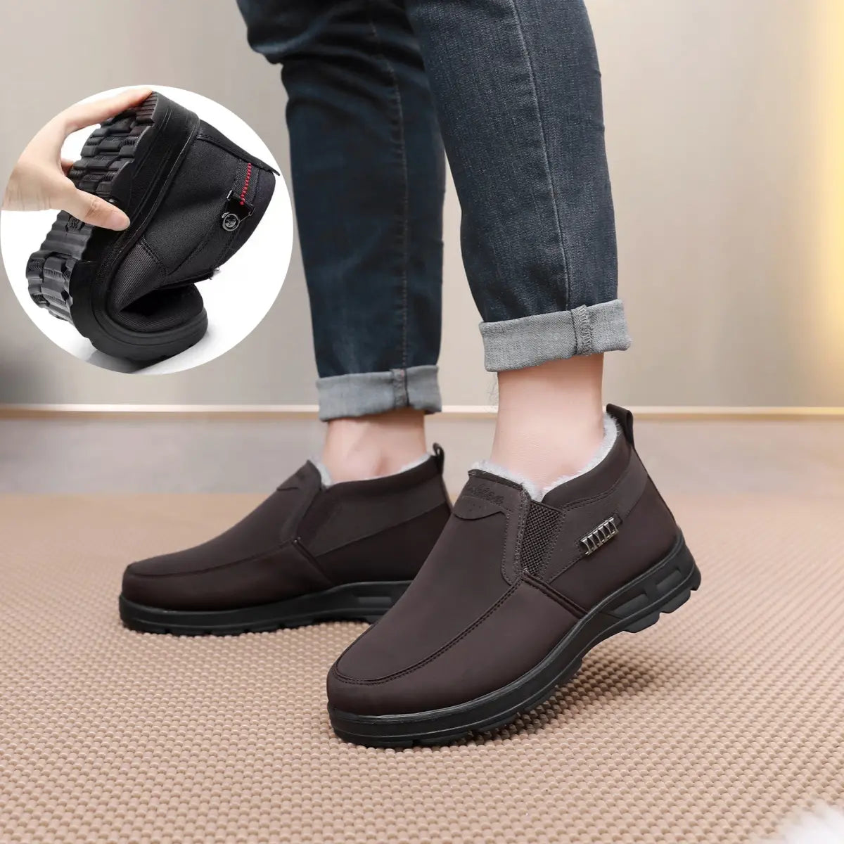 Chaussures d'hiver homme à enfiler, semelle antidérapante