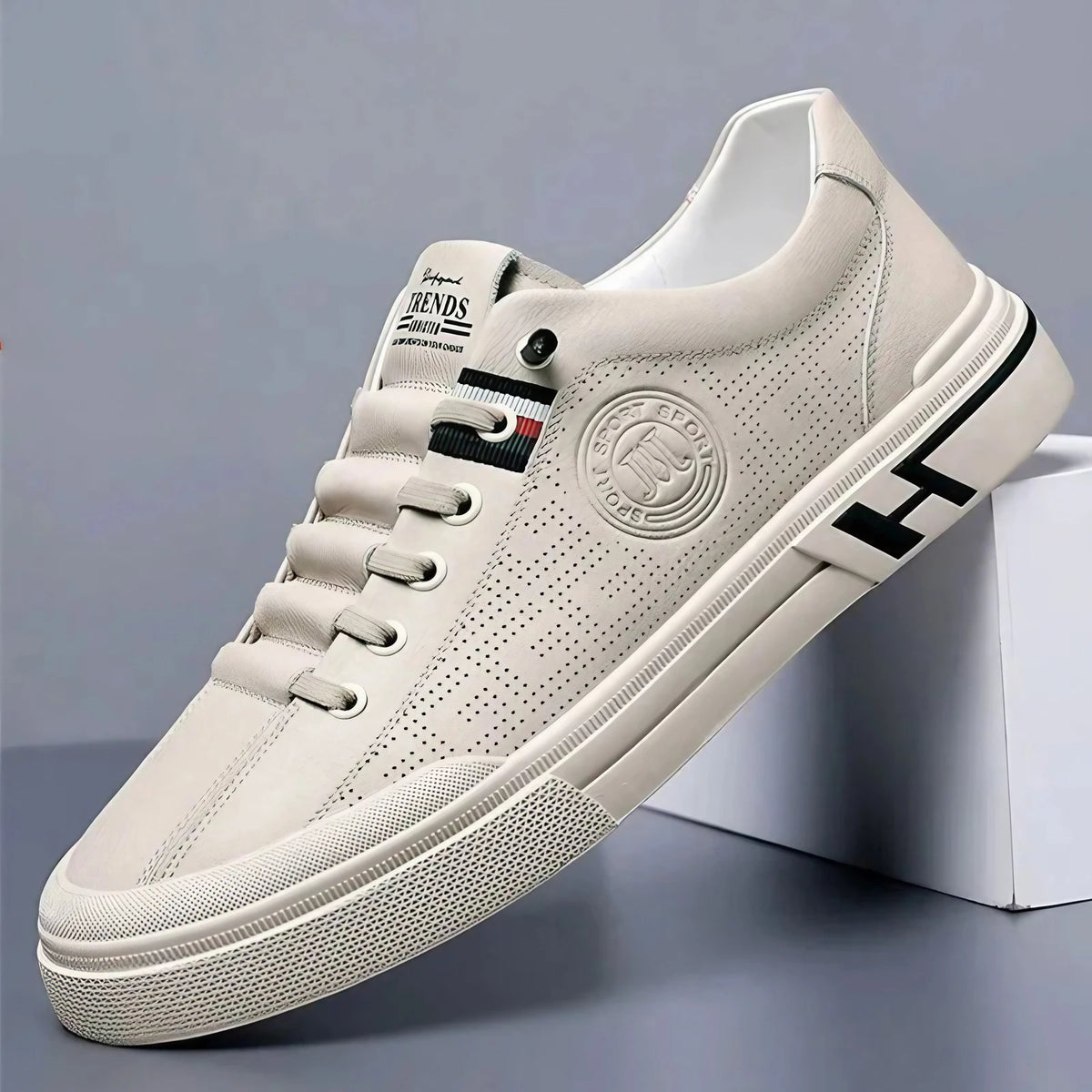Chaussures décontractées homme, semelle amortie, beige ou blanc, beige