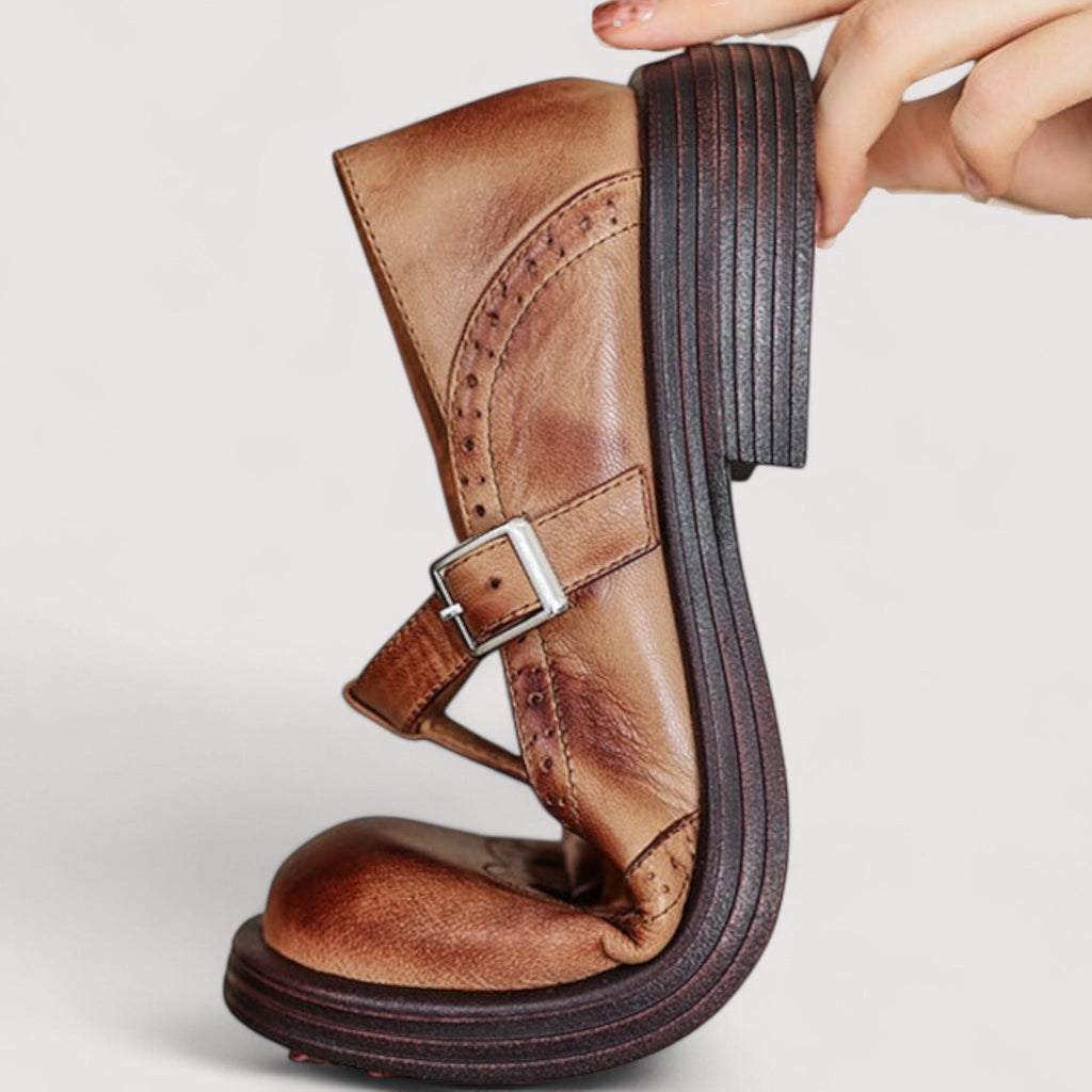 Babies orthopédiques femme en cuir, bride à la cheville, talon bas