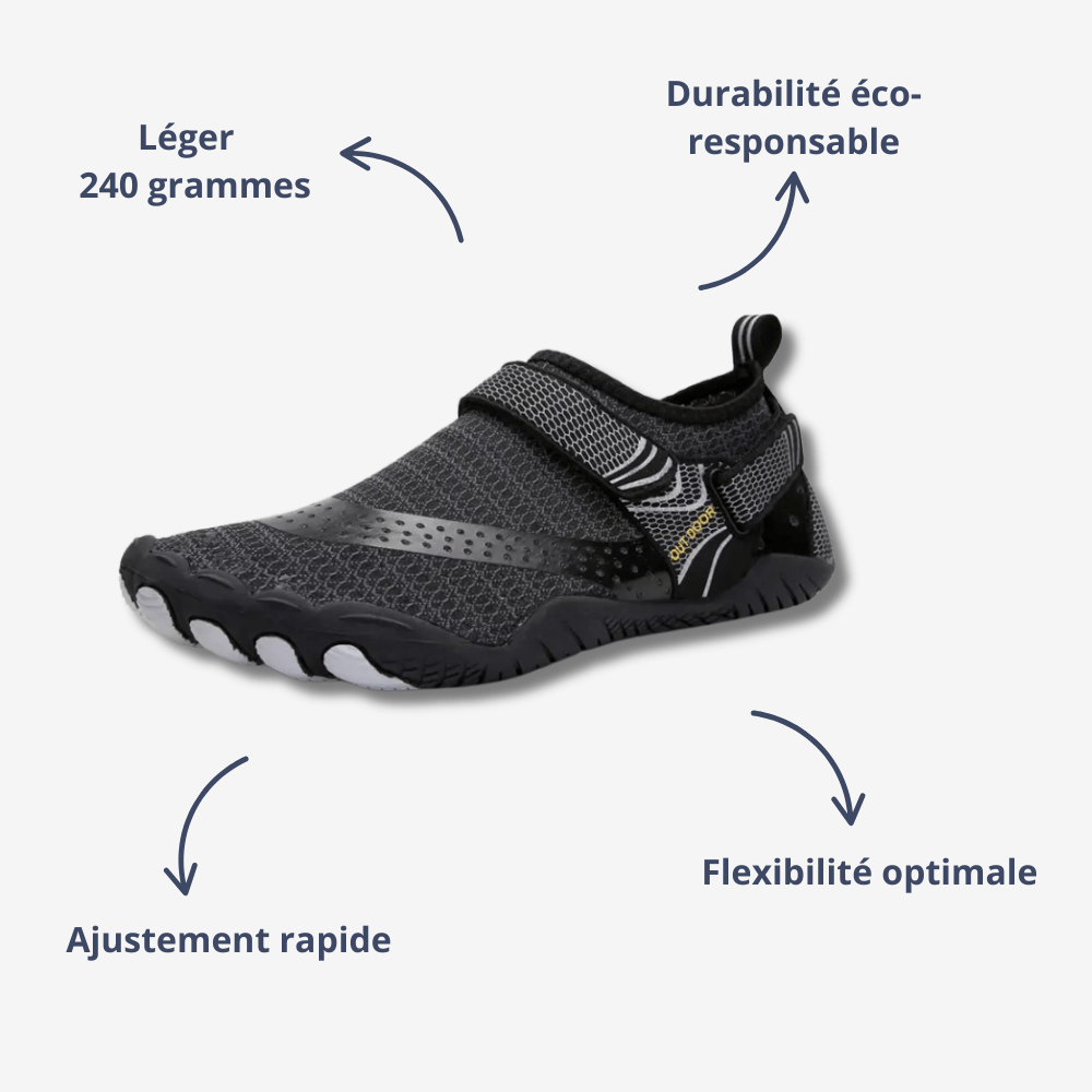Chaussures pieds nus à scratch, avant-pied large, 240 g