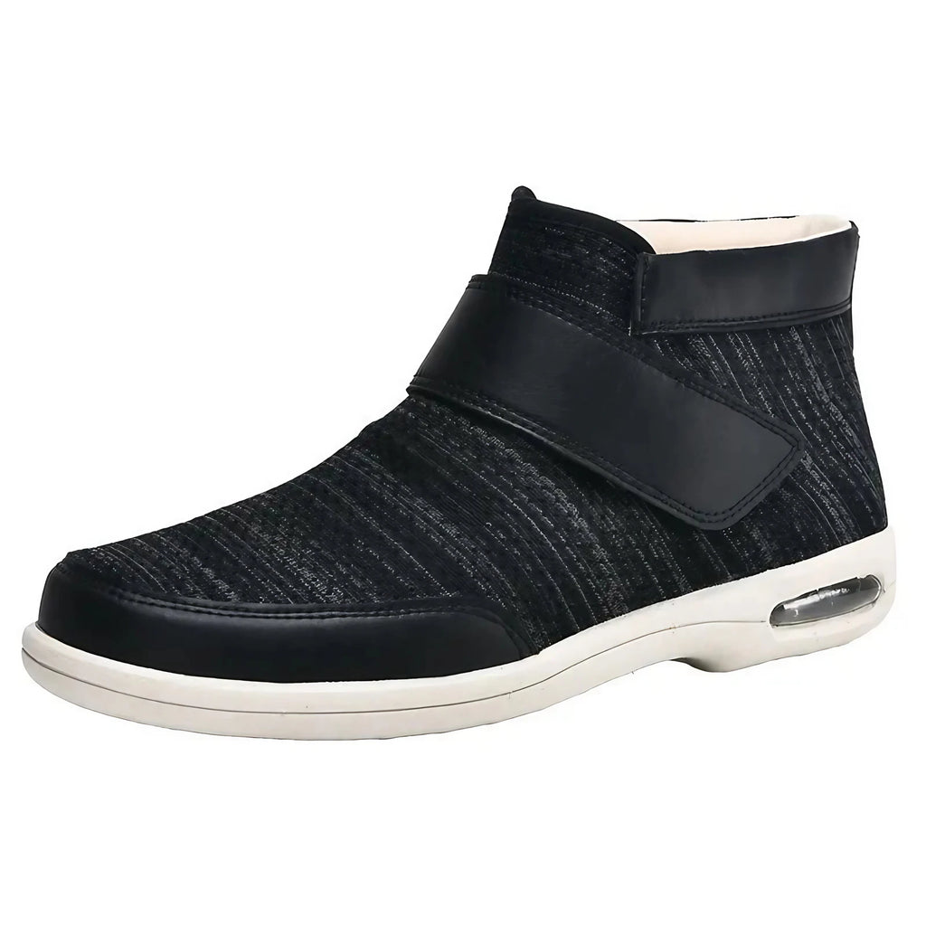 Chaussures orthopédiques chaudes à scratch, feutre et fourrure, noir et gris