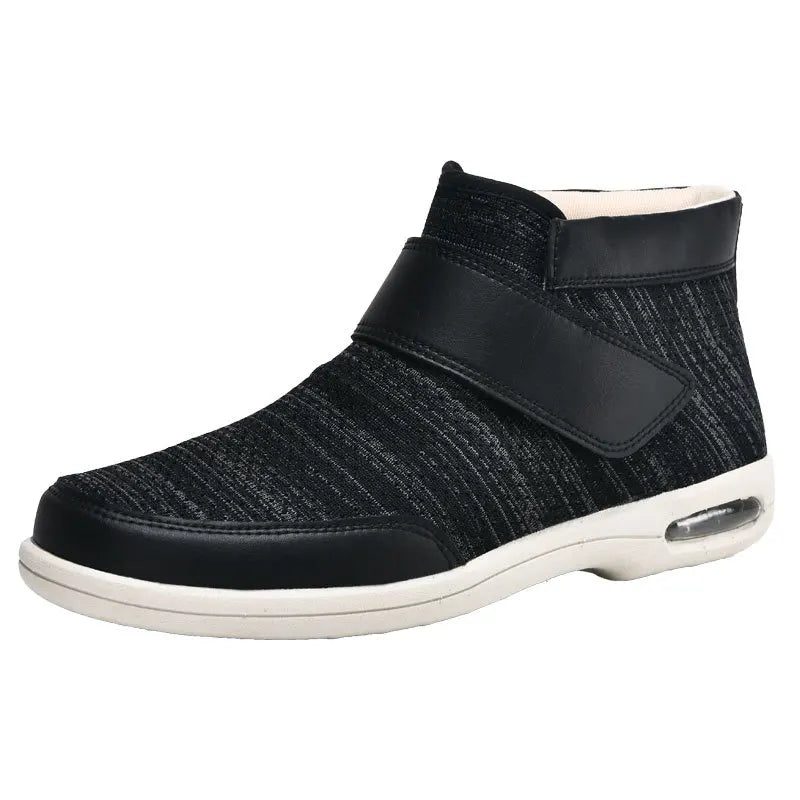 Chaussures orthopédiques chaudes à scratch, feutre et fourrure, noir et gris