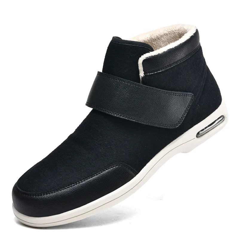 Chaussures orthopédiques chaudes à scratch, feutre et fourrure, noir fourré