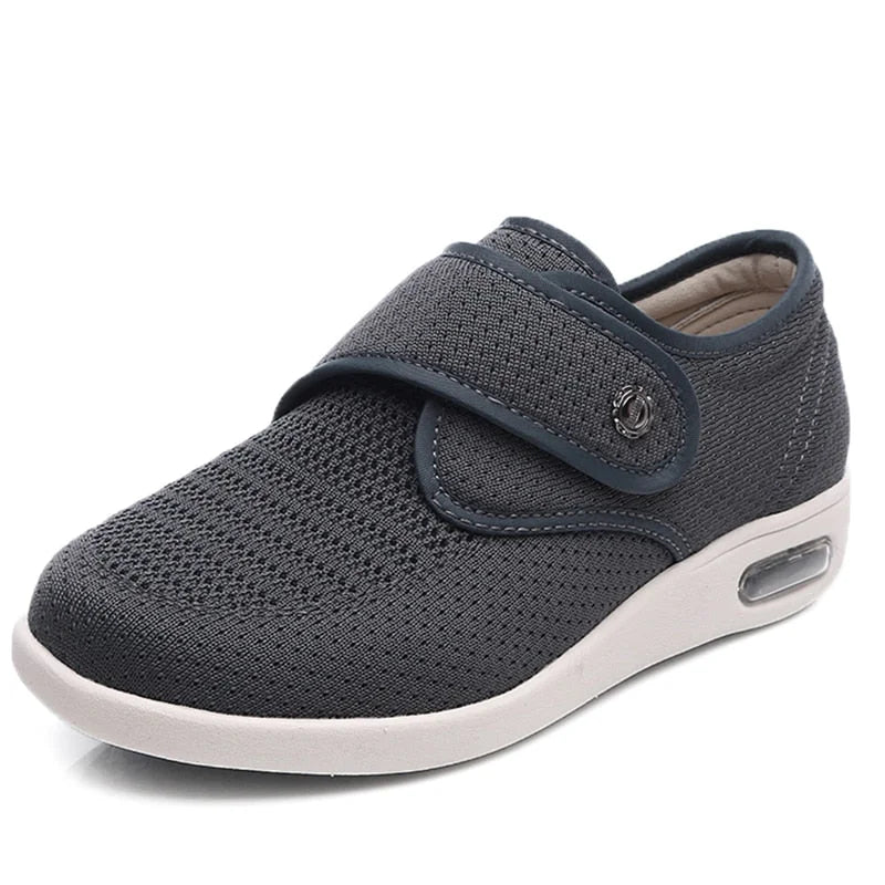 Chaussures orthopédiques femme à scratch, deux semelles amovibles, gris