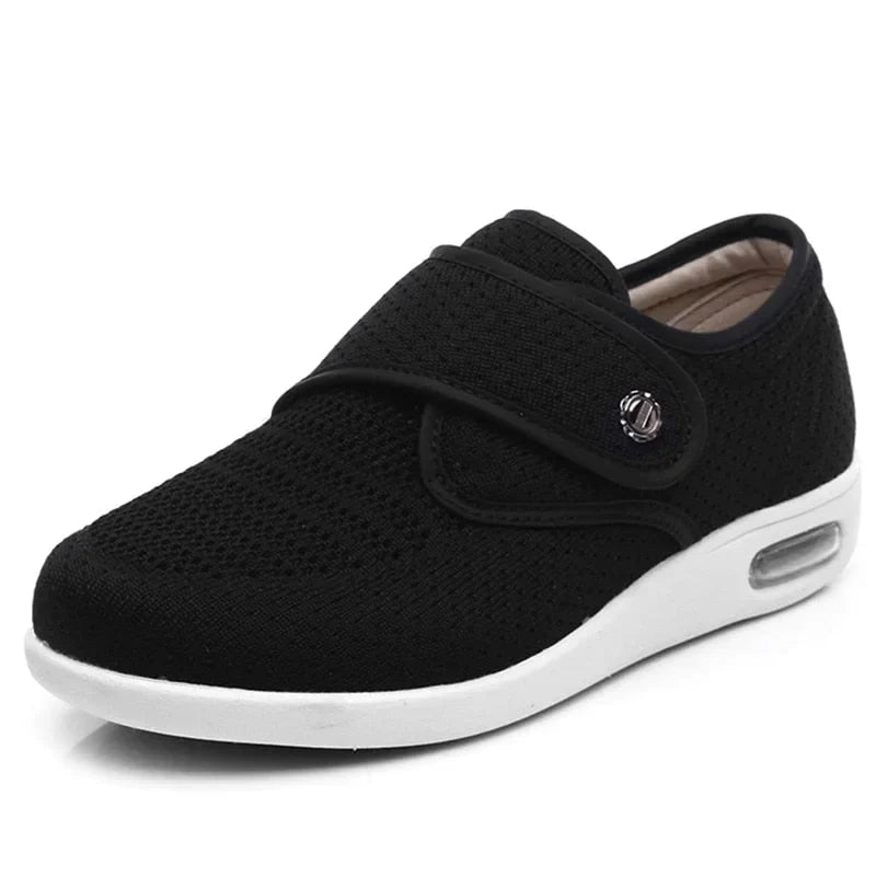 Chaussures orthopédiques femme à scratch, deux semelles amovibles, noir