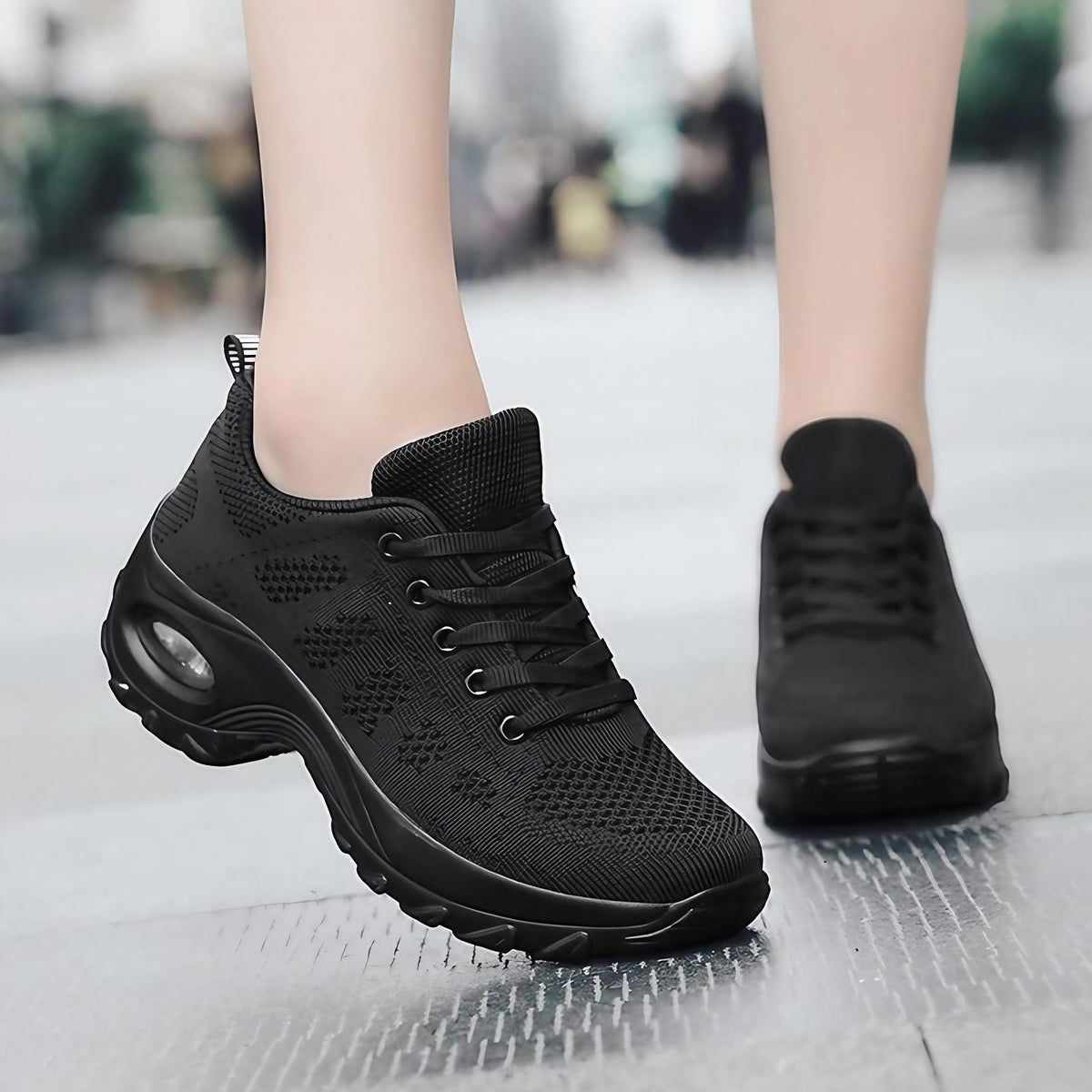 Chaussures orthopédiques femme à lacets, plateforme 5 cm, noir