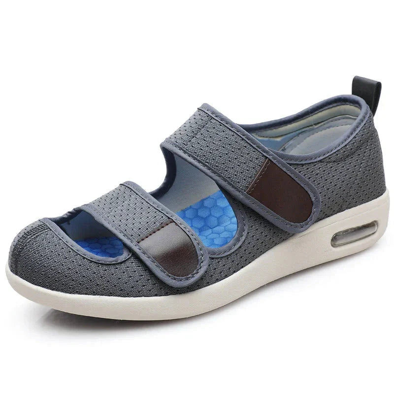 Chaussures orthopédiques ouvertes femme à scratch, maille, gris