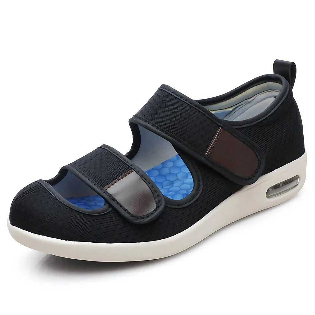 Chaussures orthopédiques ouvertes femme à scratch, maille, noir