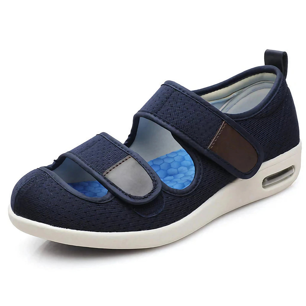 Chaussures orthopédiques ouvertes femme à scratch, maille, bleu