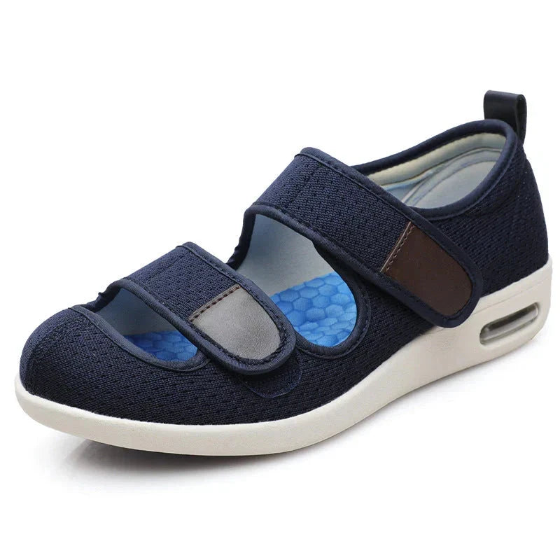 Chaussures orthopédiques ouvertes femme à scratch, maille, bleu
