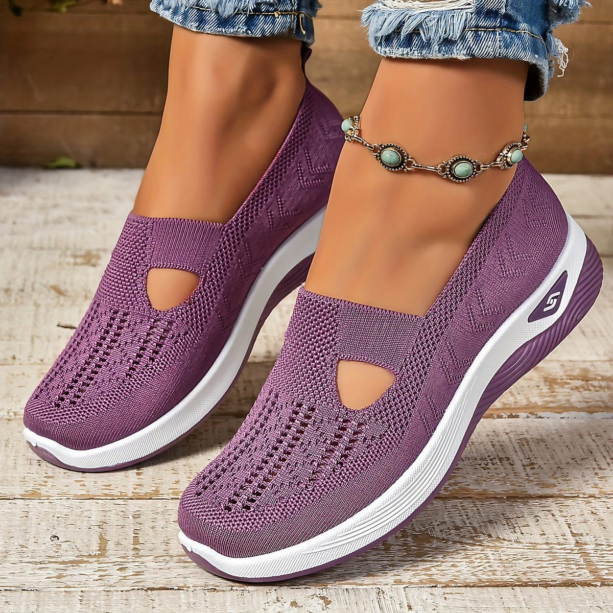 Chaussures orthopédiques femme, semelle souple antidérapante, violet