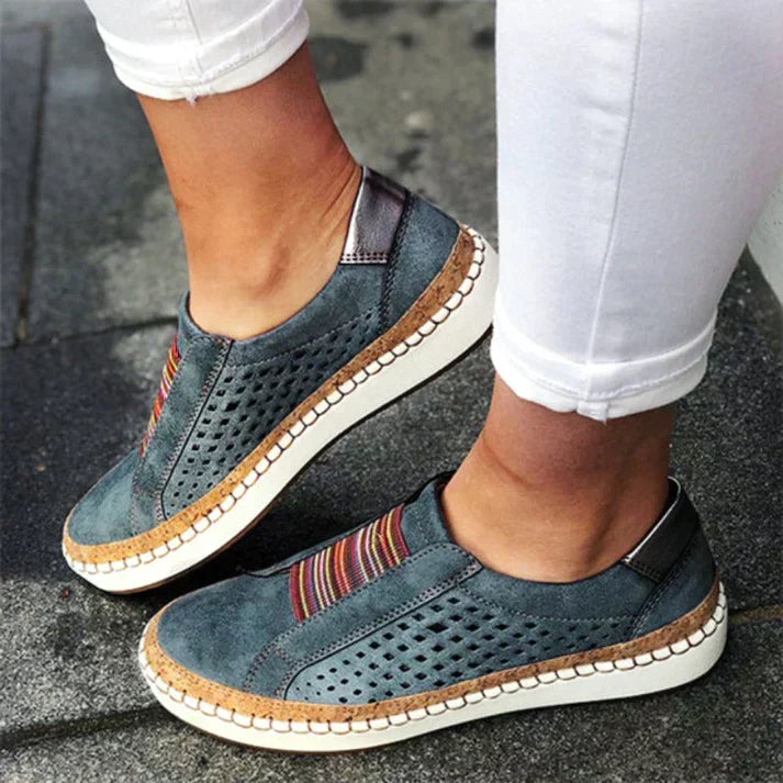 Chaussures orthopédiques femme à scratch, voûte plantaire soutenue, bleu