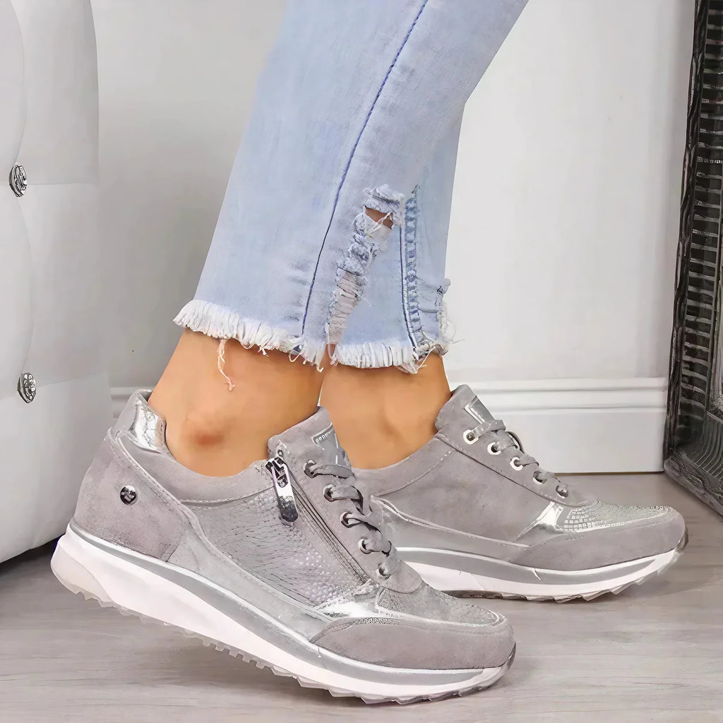 Chaussures orthopédiques femme, semelle antidérapante, pieds larges, gris
