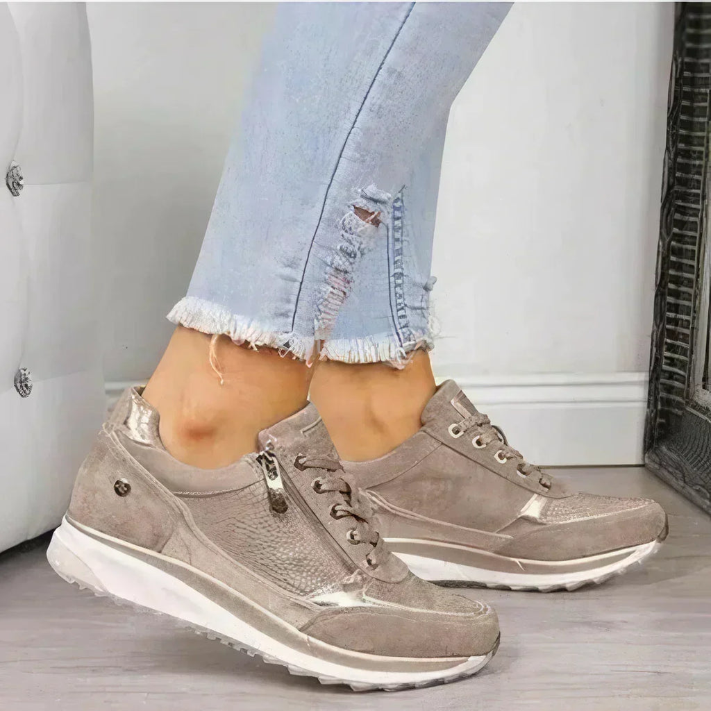 Chaussures orthopédiques femme, semelle antidérapante, pieds larges, beige