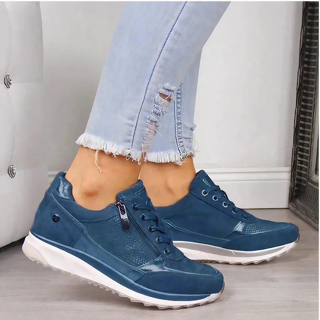 Chaussures orthopédiques femme, semelle antidérapante, pieds larges, bleu