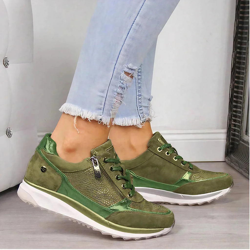 Chaussures orthopédiques femme, semelle antidérapante, pieds larges, vert