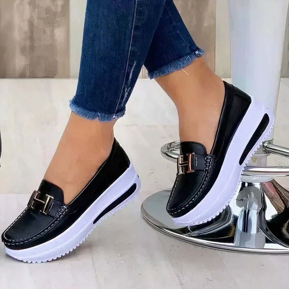 Chaussures orthopédiques femme à enfiler, semelle ergonomique, noir