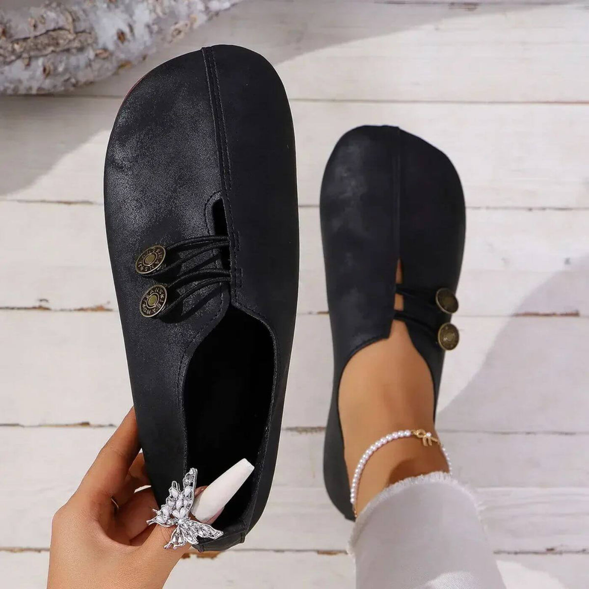 Chaussures orthopédiques femme à enfiler, fermeture élastique, noir