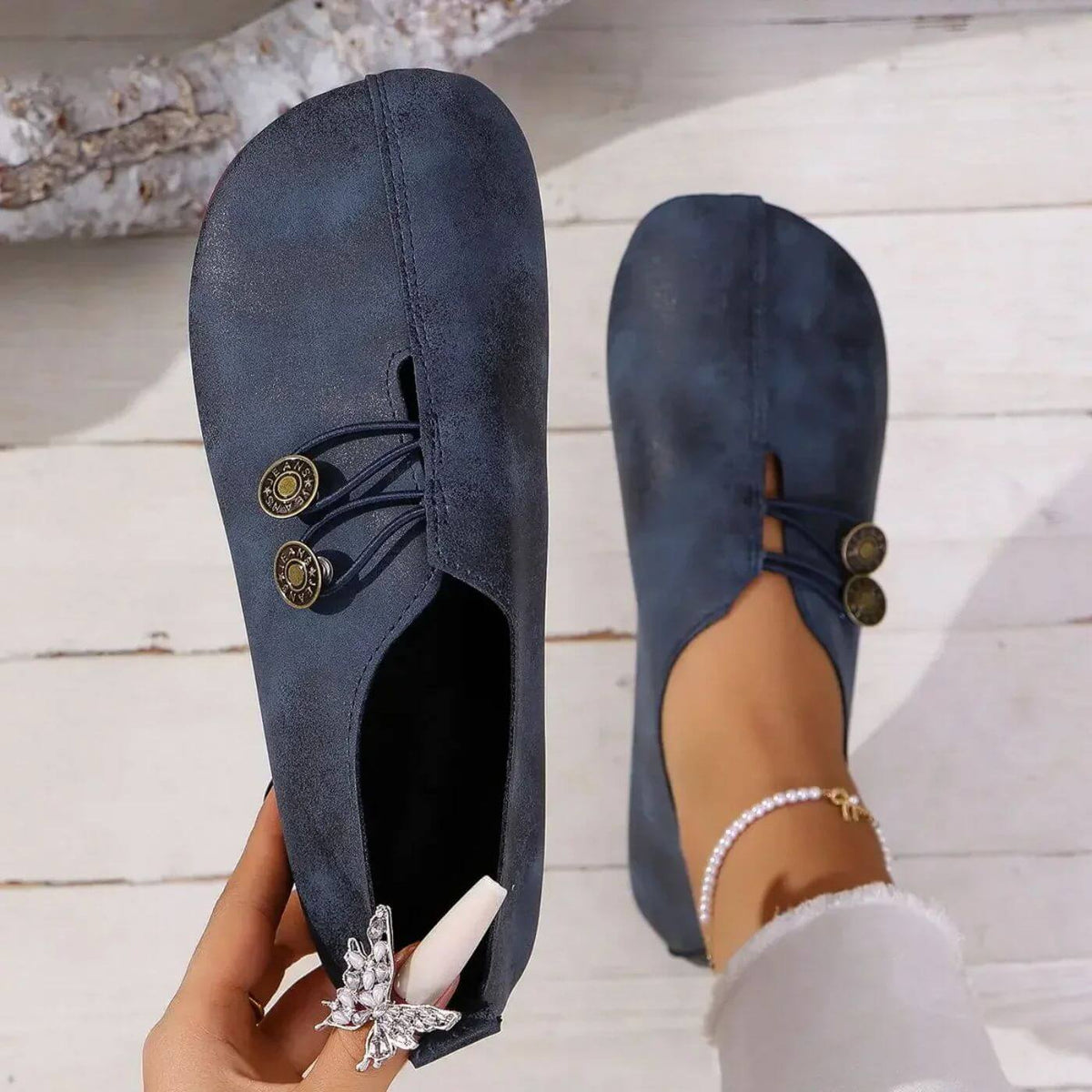 Chaussures orthopédiques femme à enfiler, fermeture élastique, bleu