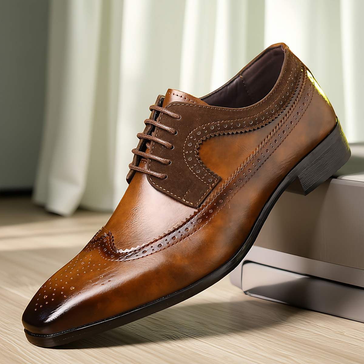 Chaussures Oxford homme perforées à lacets, marron ou noir, marron
