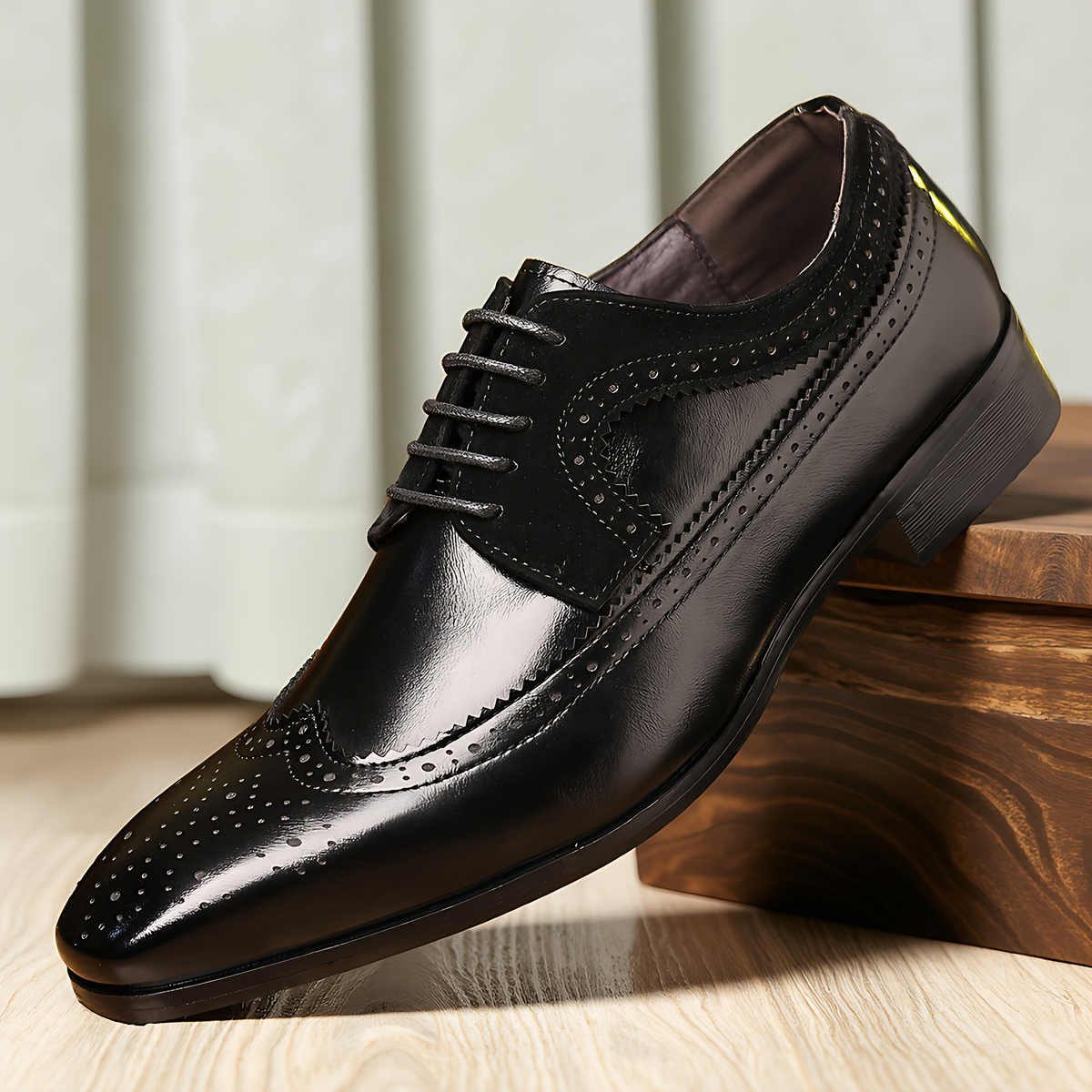 Chaussures Oxford homme perforées à lacets, marron ou noir, noir