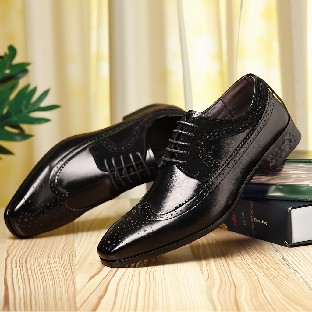 Chaussures Oxford homme perforées à lacets, marron ou noir