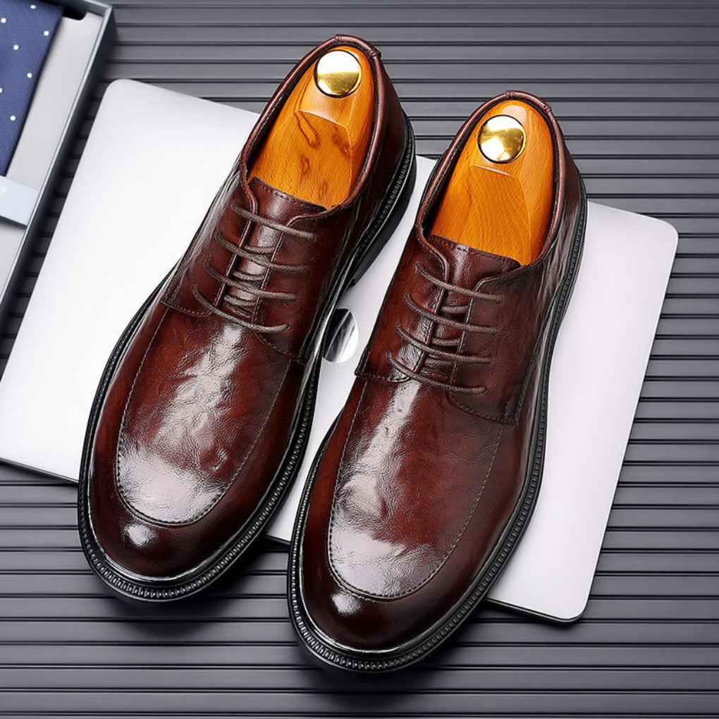 Chaussures Oxford homme à laçage fermé, aspect grainé, brun