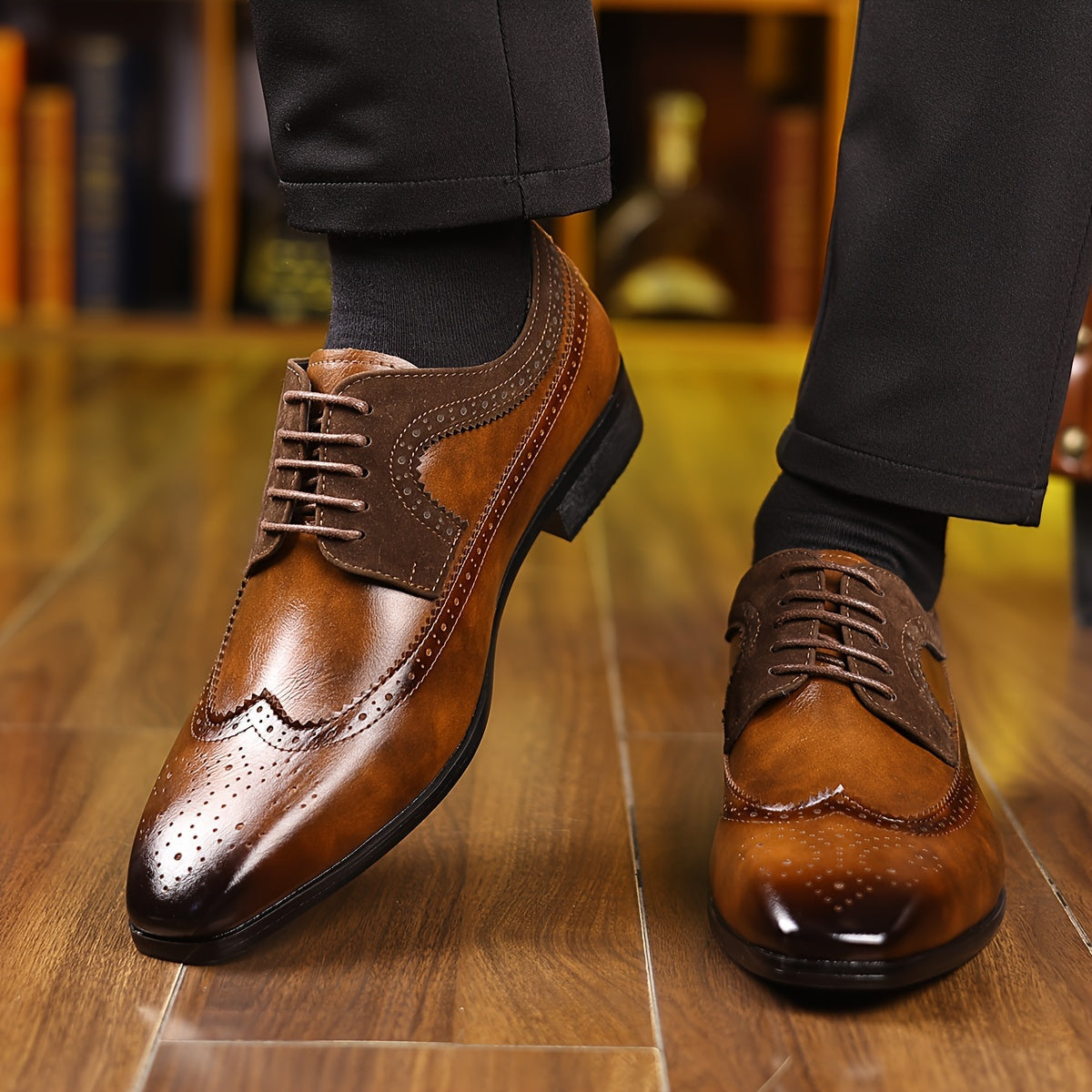 Chaussures Oxford homme à lacets, détail perforé, talon bas