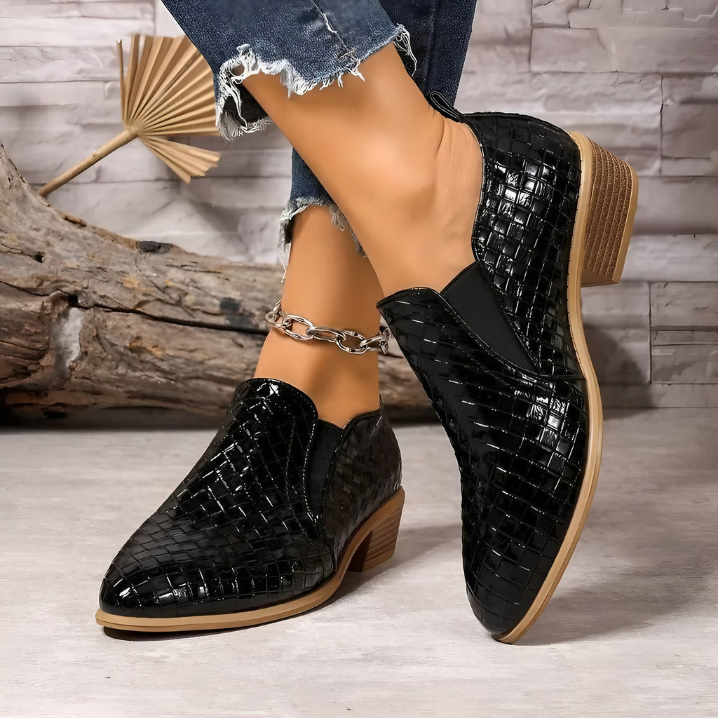Chaussures oxford femme à talon bloc, à enfiler, du 35 au 43, noir