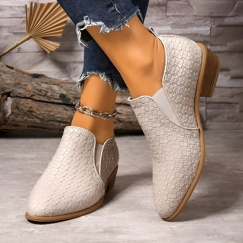 Chaussures oxford femme à talon bloc, à enfiler, du 35 au 43, beige
