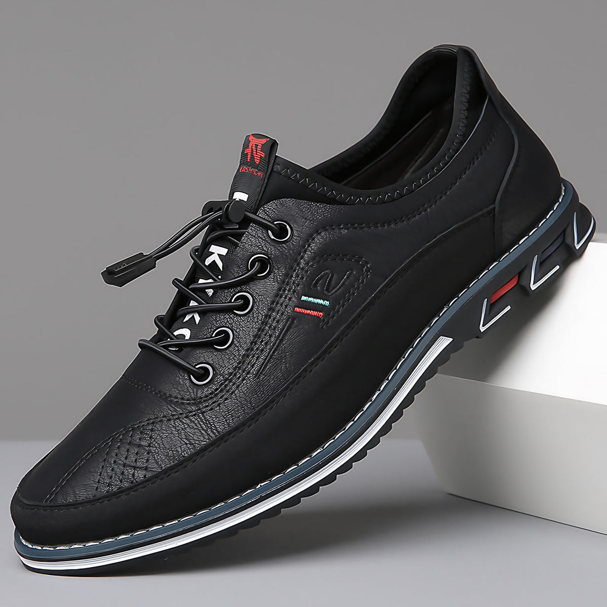 Chaussures Oxford homme à bout rond, semelle plate, cinq coloris, noir