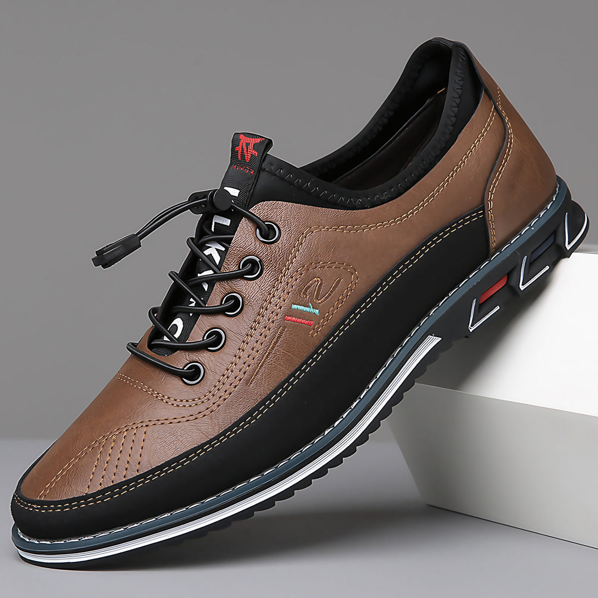 Chaussures Oxford homme à bout rond, semelle plate, cinq coloris, marron foncé